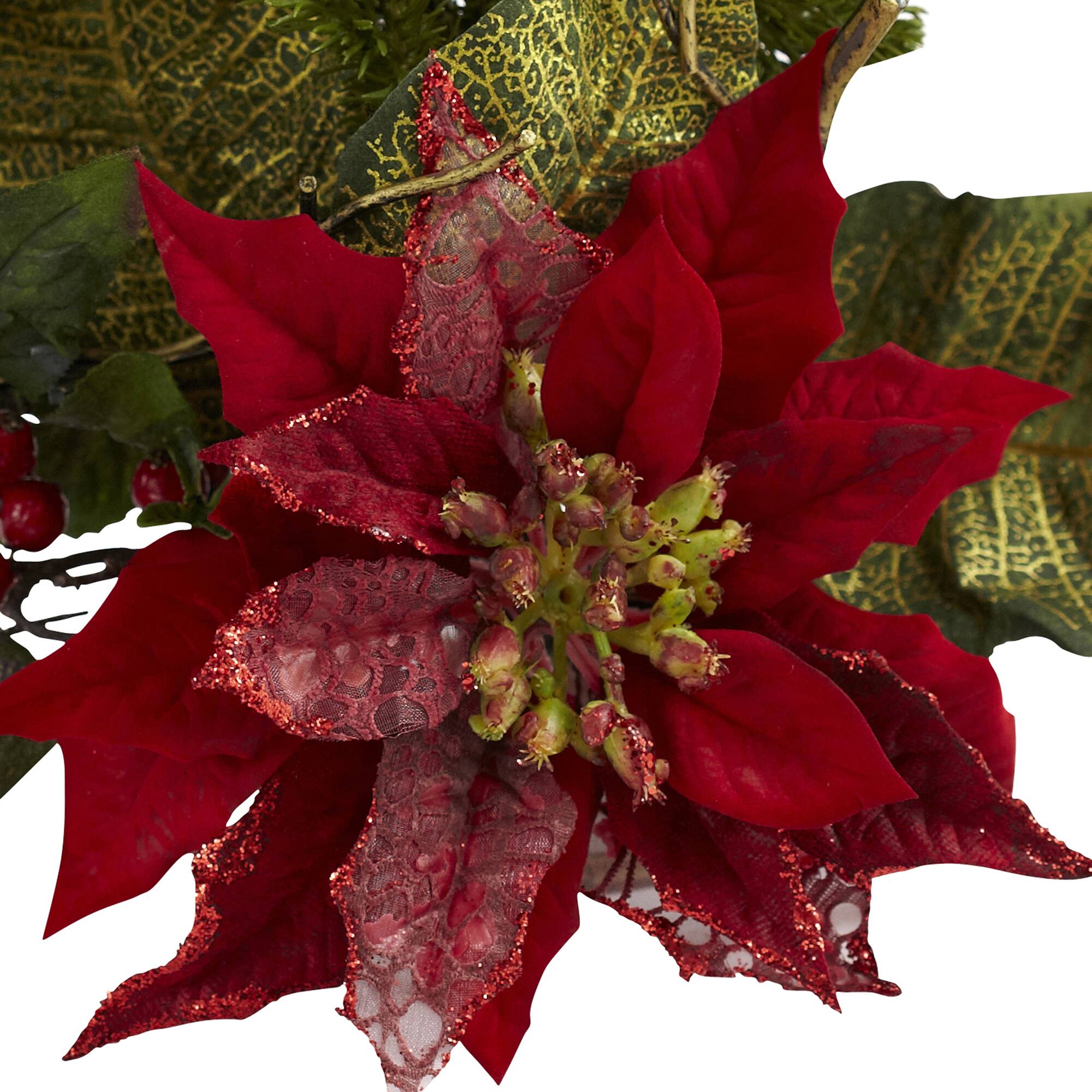 14" Poinsettia Candelabrum Artificial Arrangement